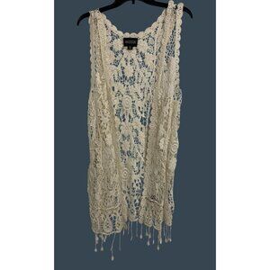 Maddison Ivory Floral Crochet‎ Lace Vest Lightweight Boho
